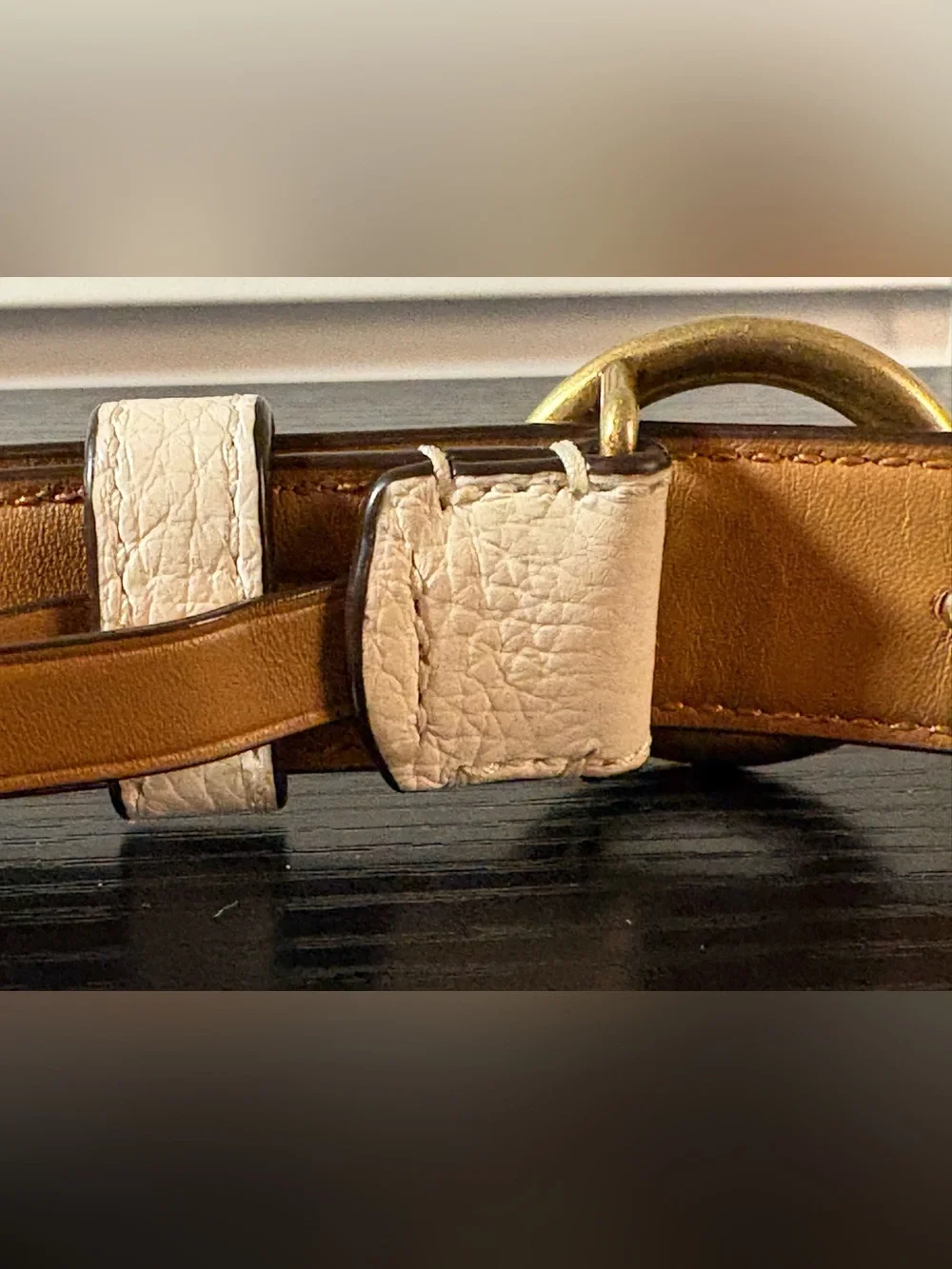 COACH Chalk White Pebble Leather Horse and Carriage Plaque Buckle Belt L F78181